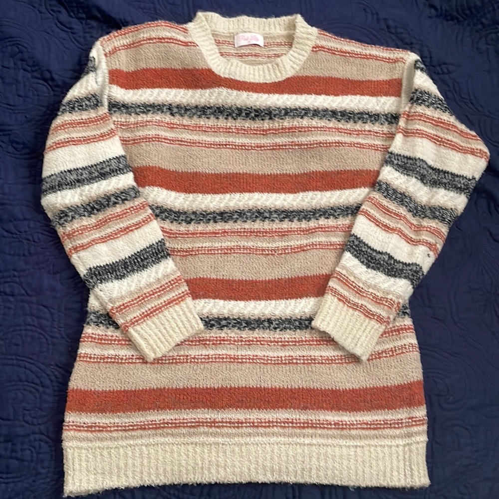 Pink Lily Fall Stripe Long Sleeve Crewneck Sweater